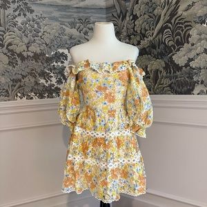 NWT SABO Skirt Lourve dress lace off the shoulder puff sleeve